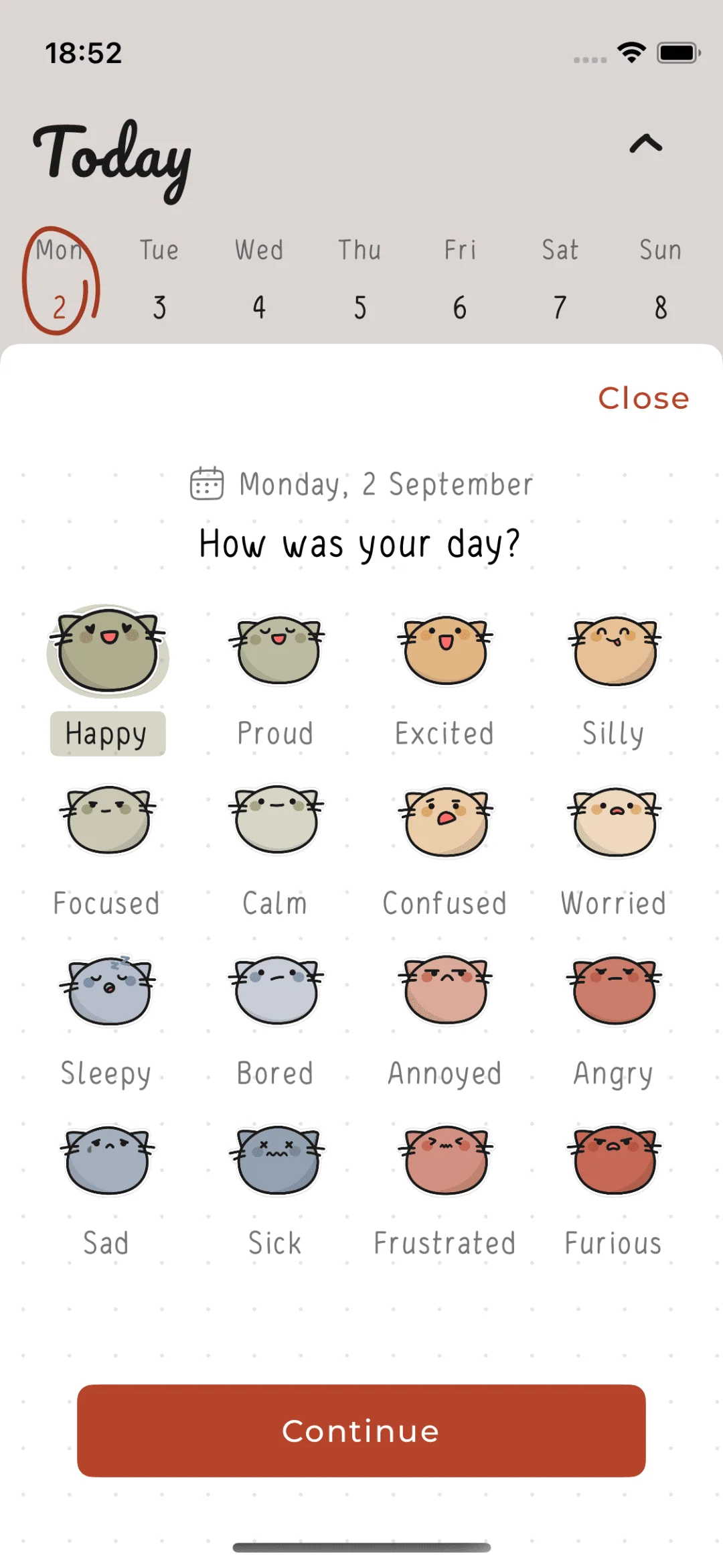 Screenshots of the Hizo app with Daily Check-in habit.