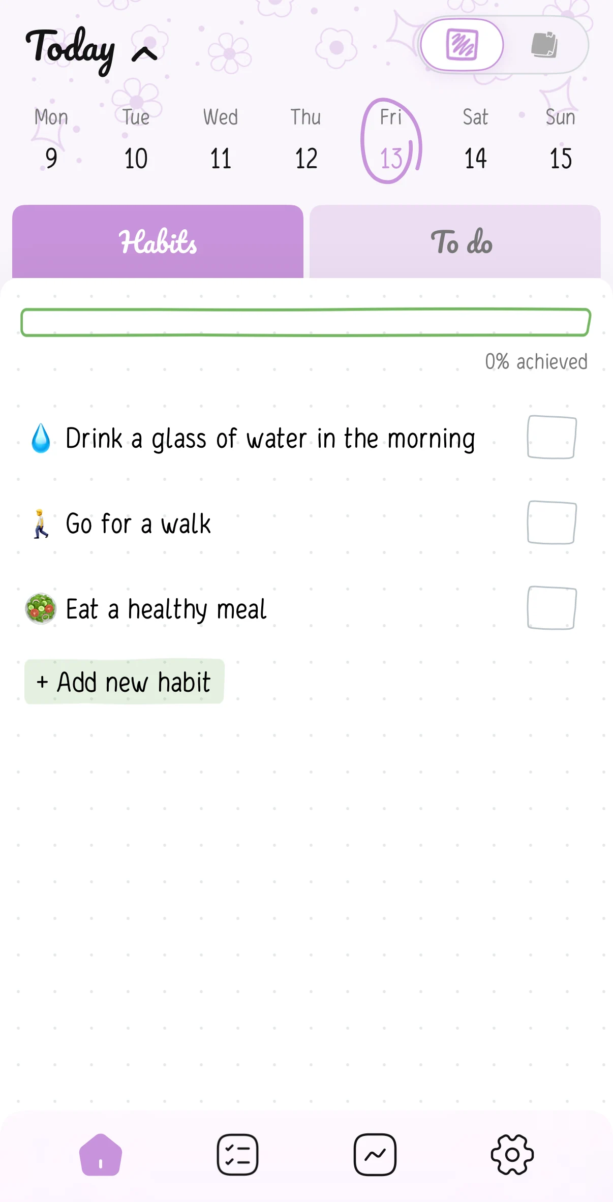 Screenshots of the Hizo app with habit ideas.
